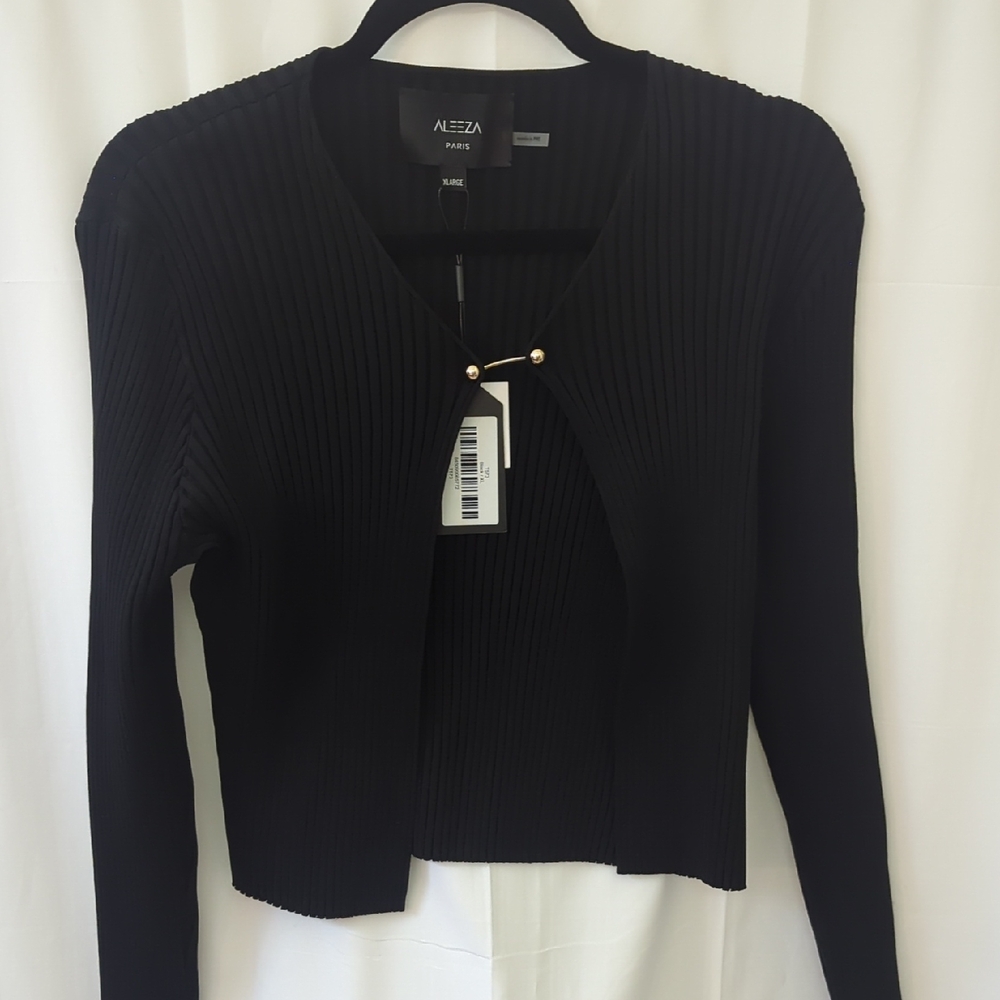 ALEEZA Paris Black Ribbed Cardigan NWT XL